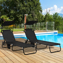 Outsunny 2 Piece Folding Sun Loungers with Adjustable Backrest, Sunshade, Black
