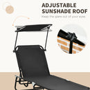 Outsunny 2 Piece Folding Sun Loungers with Adjustable Backrest, Sunshade, Black