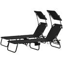 Outsunny 2 Piece Folding Sun Loungers with Adjustable Backrest, Sunshade, Black
