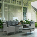 Outsunny 6 Pieces Rattan Garden Furniture Sofa Set, Grey