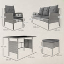 Outsunny 6 Pieces Rattan Garden Furniture Sofa Set, Grey