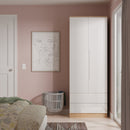 Milan Tall 2 Drawer Double Wardrobe in White Gloss & Bardolino Oak - Ready Assembled