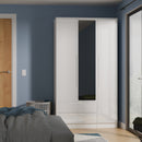 Milan Tall 2 Drawer Tiple Mirror Wardrobe in White Gloss & White - Ready Assembled