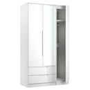 Milan Tall 2 Drawer Tiple Mirror Wardrobe in White Gloss & White - Ready Assembled