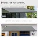 Outsunny 3.5x3m LED Light Full Cassette Case Electric Awning Door Window Sun Shade Patio Canopy Retractable w/ Remote Grey