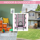 HOMCOM 4.6FT/75 Inch Kids Trampoline With Safety Enclosure, Indoor Outdoor, Pink