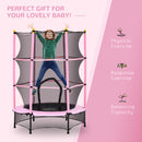 HOMCOM 4.6FT/75 Inch Kids Trampoline With Safety Enclosure, Indoor Outdoor, Pink