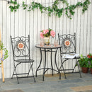 Outsunny 3PCs Garden Set 1 Ceramic Tile Round Table and 2 Foldable Chairs