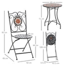 Outsunny 3PCs Garden Set 1 Ceramic Tile Round Table and 2 Foldable Chairs