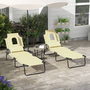 Outsunny Folding Sun Lounger Set of 2 Reclining Chair with Reading Hole