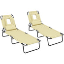 Outsunny Folding Sun Lounger Set of 2 Reclining Chair with Reading Hole