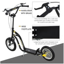 HOMCOM Kids Stunt Scooter With 12 Inch Rubber Wheels Adjustable Handlebar Black