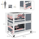 PawHut Double Deckers Indoor Rabbit Hutch W/ Feeding Trough, Slide-Out Trays