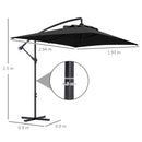 Outsunny 3 m Cantilever Parasol with Cross Base, Crank Handle, 6 Ribs, Black