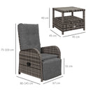 Outsunny 3 Pieces Rattan Bistro Set with Cushions for Outdoor, Brown