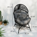 Outsunny Standing Rattan Garden Egg Chair with Headrest, Charcoal Grey