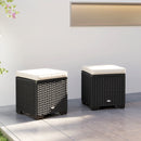 Outsunny Set of 2 Rattan Footstool, Storage Ottoman w/ Cushions