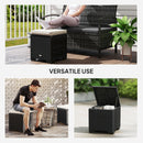 Outsunny Set of 2 Rattan Footstool, Storage Ottoman w/ Cushions