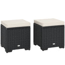 Outsunny Set of 2 Rattan Footstool, Storage Ottoman w/ Cushions