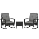 Outsunny Rattan Bistro Set Balcony Furniture with Rocking Chairs, Black