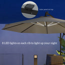 Outsunny 3(m) LED Patio Banana Umbrella Cantilever Parasol w/ Crank, Grey