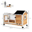 PawHut Wooden Rabbit Hutch, Small Animal House w/ Wheels, Removable Tray