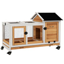 PawHut Wooden Rabbit Hutch, Small Animal House w/ Wheels, Removable Tray