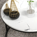 HOMCOM 2 Pcs Stacking Coffee Table Set Steel Frame, Marble-Effect White