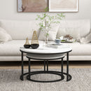 HOMCOM 2 Pcs Stacking Coffee Table Set Steel Frame, Marble-Effect White