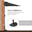 Outsunny 3(m) Half Round Parasol Garden Sun Umbrella Metal w/ Crank Black