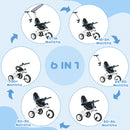 HOMCOM 6 In 1 White Kids Tricycle W/ Removable Handle For 1.5+ Year