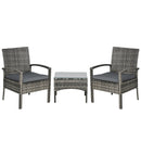 Outsunny 3PC Garden Rattan Bistro Set Balcony Dining Table Chair Mixed Grey