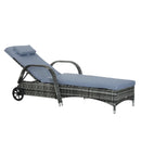 Outsunny  Rattan Sun Lounger  w/ Cushion -  Grey