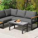 Outsunny Garden Coffee Table with SPC Woodgrain Tabletop, Wood Effect