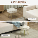 HOMCOM Woven Velvet Foot Stool With Steel Legs For Living Room, Cream White