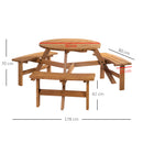 Outsunny Garden Round Table W/3 Attached Benches-Fir Wood