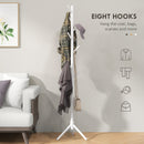 HOMCOM Coat Rack Bamboo Coat Stand with 8 Hooks for Handbags, White