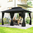 Outsunny 4m x 3(m) Outdoor 2-Tier Steel Frame Gazebo w/ Curtains Outdoor Garden