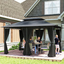 Outsunny 4m x 3(m) Outdoor 2-Tier Steel Frame Gazebo w/ Curtains Outdoor Garden