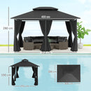 Outsunny 4m x 3(m) Outdoor 2-Tier Steel Frame Gazebo w/ Curtains Outdoor Garden