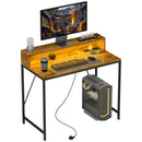 HOMCOM Computer Desk with LED Lights, Study Table with Shelf, Rustic Brown