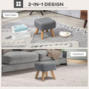 HOMCOM Grey Modern Footstool, Fabric Foot Rest With Rubber Wood Legs