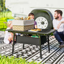 Outsunny Folding Camping Table w/ Adjustable Height, Storage Basket, Black
