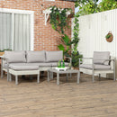 Outsunny 6 PCs Rattan Garden Furniture Set with Table, Cushion, Light Grey
