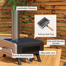Outsunny Wood Fired Pizza Oven With Rotating Pizza Stone And Cover, Black