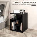 HOMCOM 3-Tier Side End Table Open Shelves Storage Magazine Desk Black