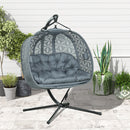 Outsunny Double Hanging Swing Chair w/ Stand & Cup Holders, Charcoal Grey