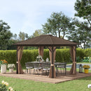 Outsunny Hardtop Gazebo with Curtains 3.6 x 3m - Brown
