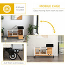 PawHut Wooden Rabbit Hutch, Small Animal House w/ Wheels, Removable Tray