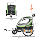 HOMCOM Child Bike Trailer 2 In 1 Baby Stroller = Green
